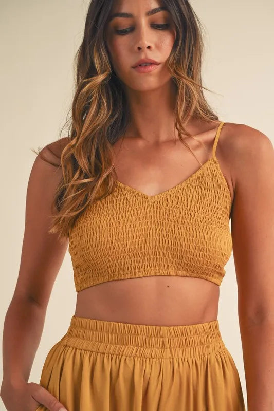 MABLE Smocked Bralette Crop Top and Wide Leg Pants Set