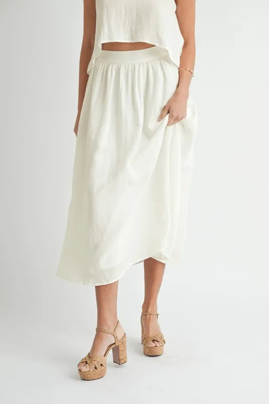 MABLE Wrinkled Round Neck Swing Top and Skirt Set - felvior