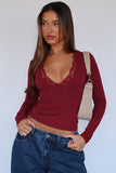 Lace Detail V-Neck Long Sleeve T-Shirt - felvior