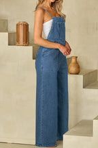 Adjustable Tie Straps Wide Leg Denim Overalls