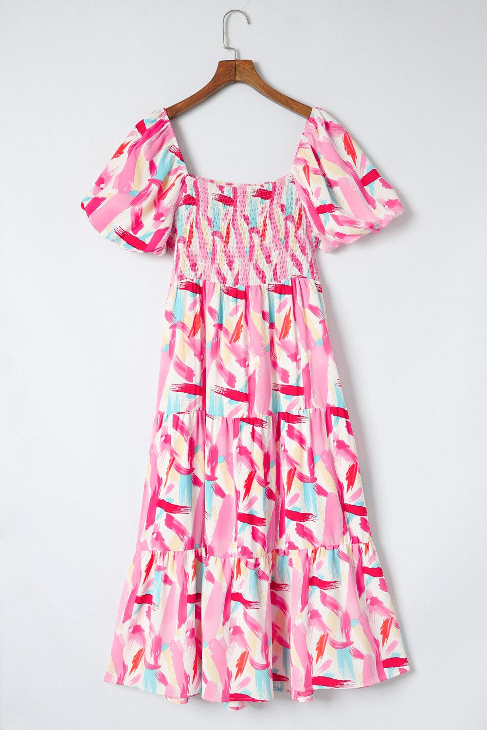 Printed Square Neck Tied Smocked Dress Hauptbild