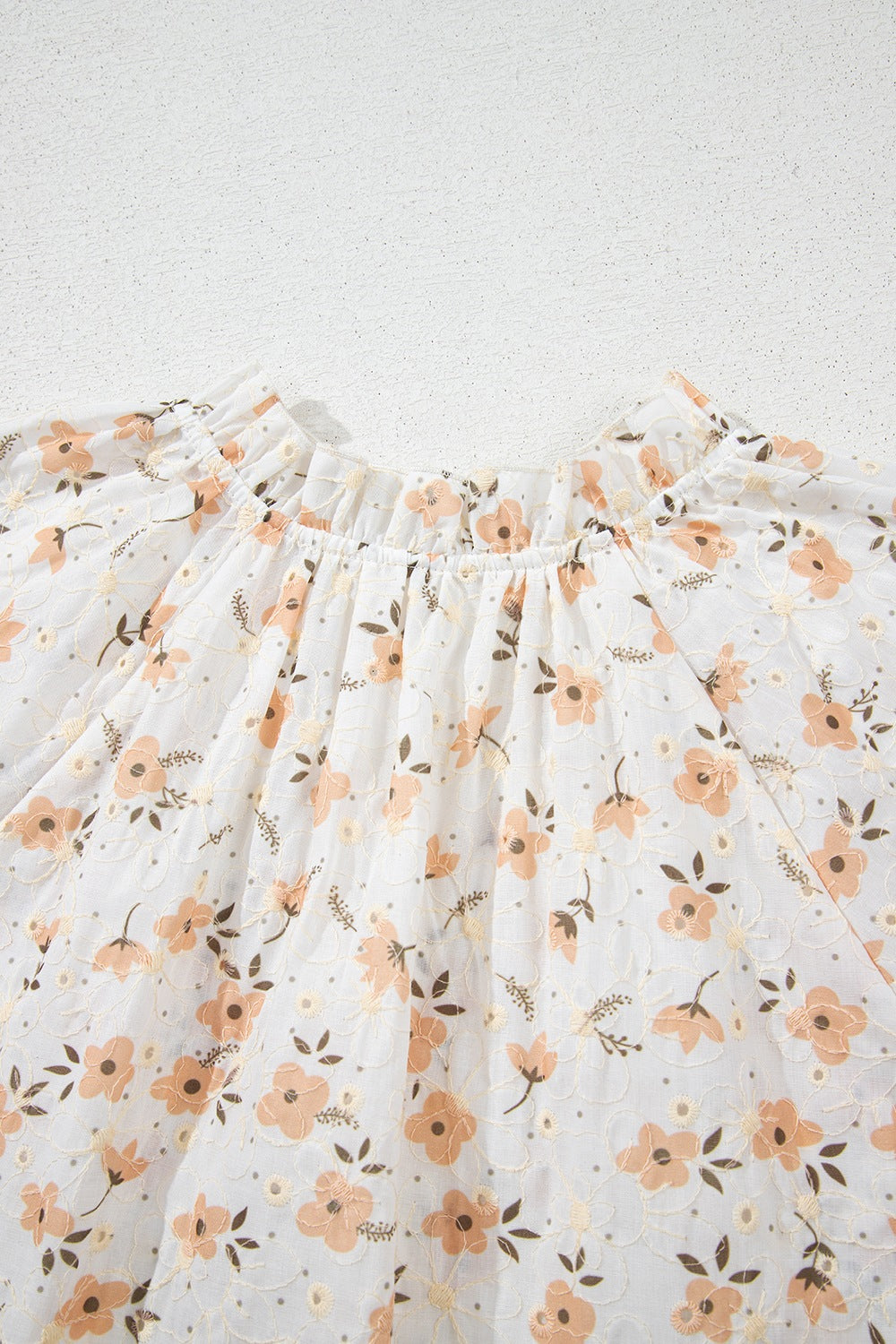 Frill Printed Notched Short Sleeve Blouse - felvior