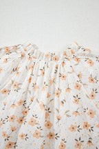 Frill Printed Notched Short Sleeve Blouse