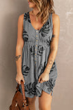 Buttoned Round Neck Sleeveless Mini Magic Dress - felvior