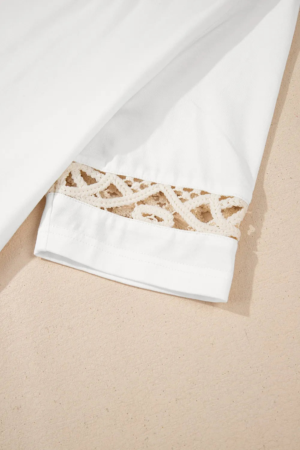 Lace Crochet Crew Neck Casual T Shirt