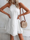 Eyelet Grecian Neck Mini Dress - felvior