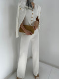 V-Neck Tank, Cardigan and Pants Three-Piece Sweater Set - felvior