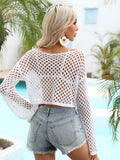 Hollow Out Boat Neck Flare Sleeve Cover-Up - felvior