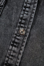 Short Sleeve Flap Pocket Button Up Raw Hem Denim Shirt