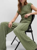 Round Neck Cap Sleeve Top and Pants Set