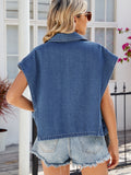 Buttoned Up Collared Neck Denim Top - felvior