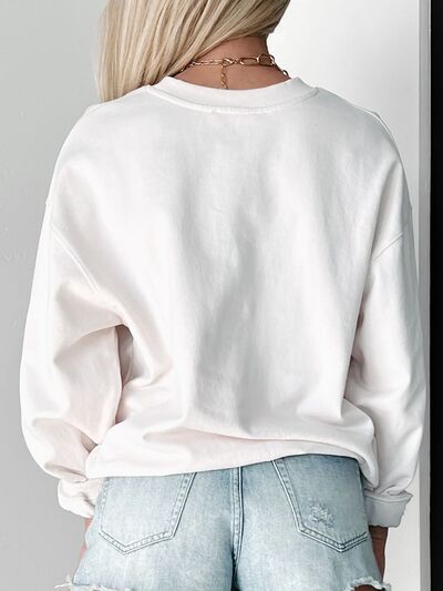 LUCKY Graphic Round Neck Long Sleeve Sweatshirt - felvior