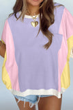 Color Block Patchwork Half Sleeve Oversized T Shirt - felvior
