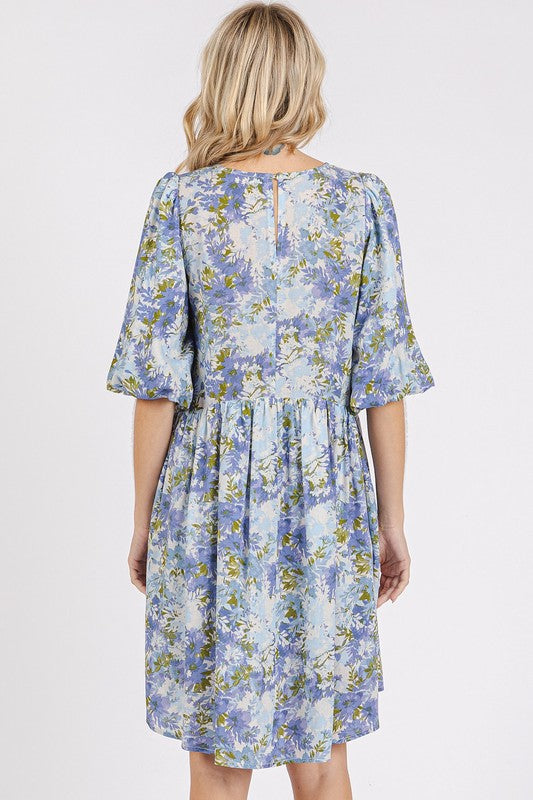 Mittoshop Flower Print Linen Blend Babydoll Mini Dress - felvior