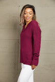 Woven Right Horizontal Ribbing Fringe Trim Hooded Sweater - felvior