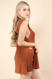 VERY J Slit Round Neck Top and Shorts Sweater Set - felvior