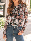 Floral Mock Neck Long Sleeve T-Shirt