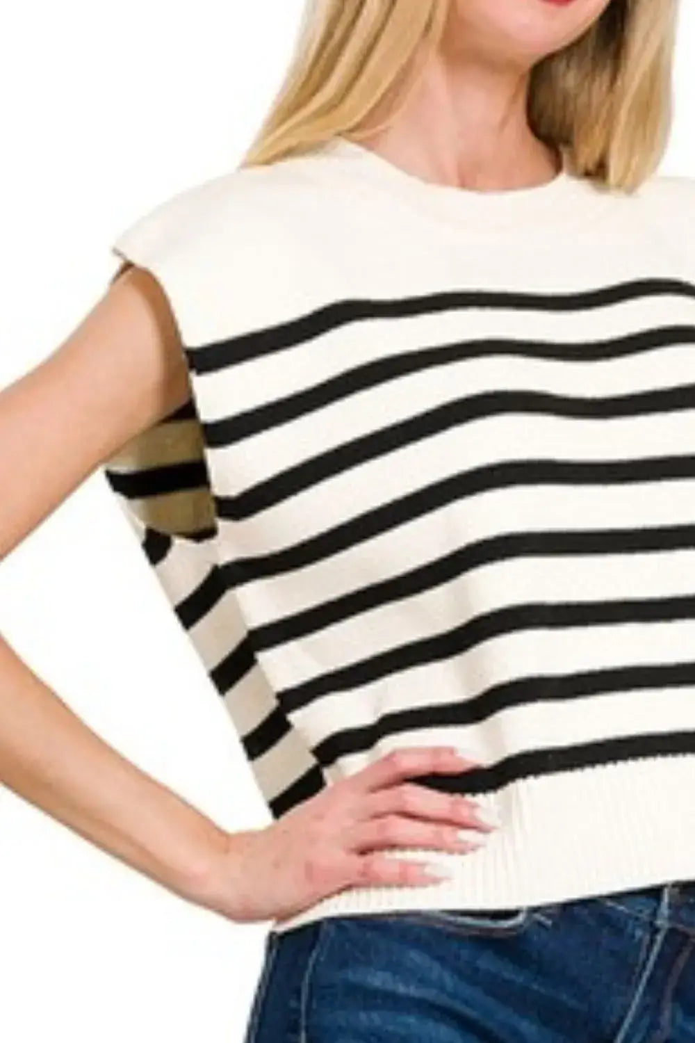 Zenana Oversized Crew Neck Stripe Sweater Vest