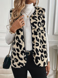 Leopard Button Up Sherpa Vest - felvior