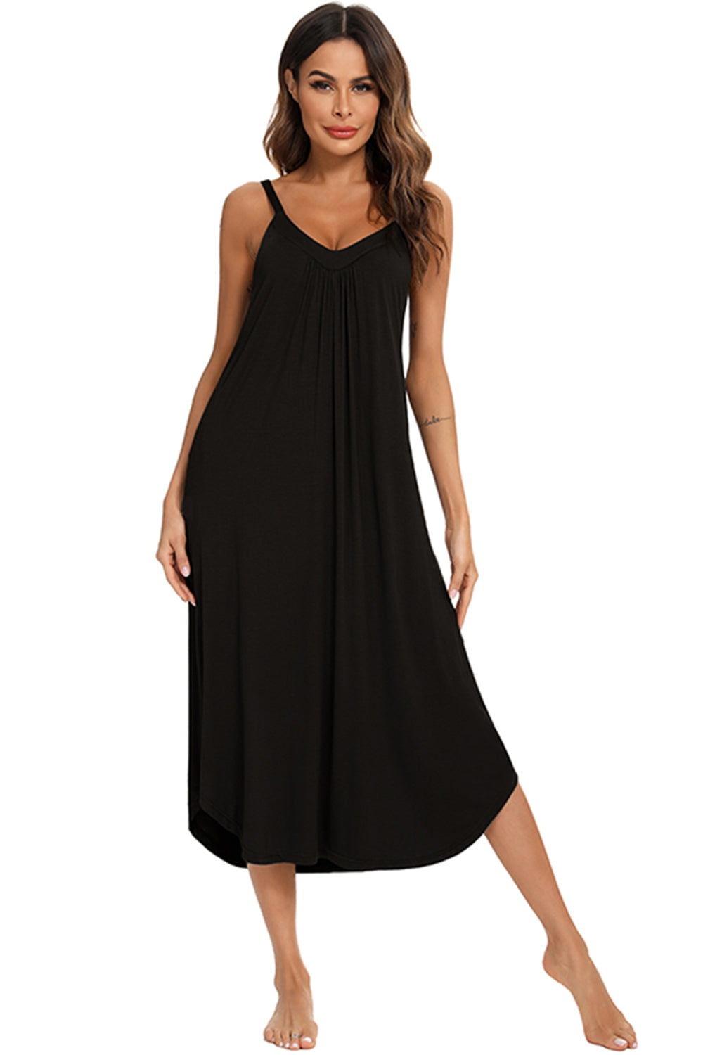 V-Neck Midi Lounge Dress - felvior