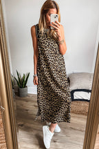 Side Slit Leopard Sleeveless Maxi Dress