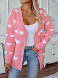Heart V-Neck Button Up Long Sleeve Cardigan - felvior