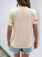 Heart Round Neck Short Sleeve T-Shirt