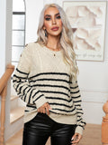 Striped Round Neck Cable-Knit Sweater - felvior