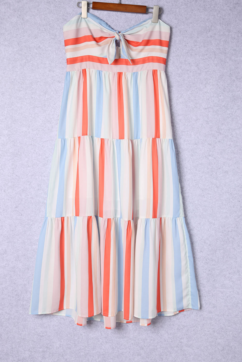 Striped Strapless Sweetheart Neck Dress - felvior