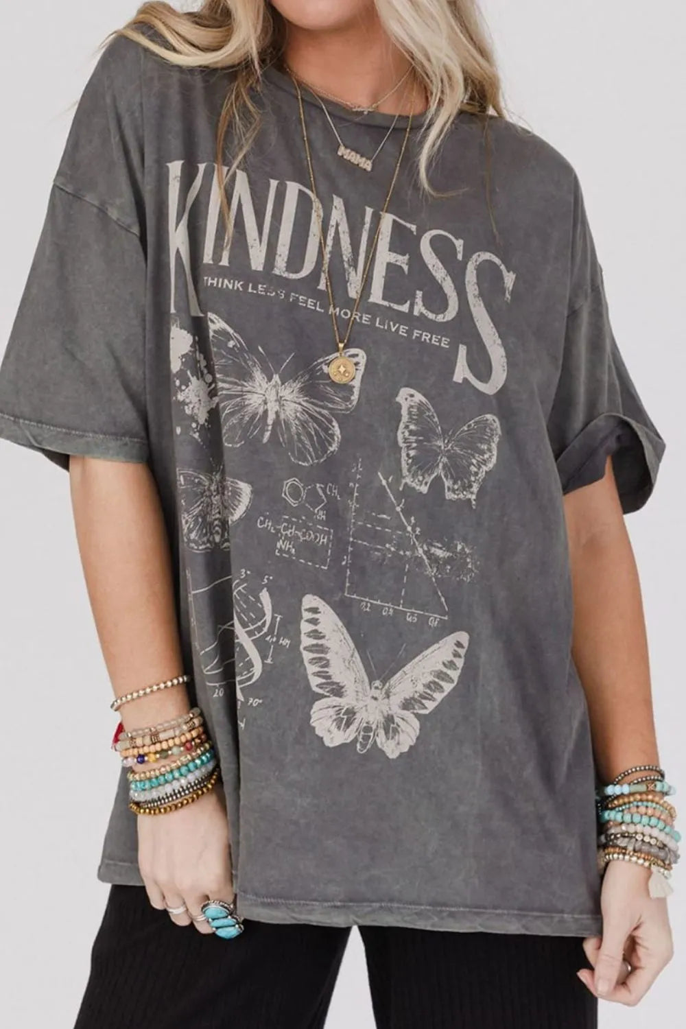 Kindness Butterflies Graphic Mineral Wash Loose Tee
