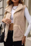 Fuzzy Plaid Texture Zip Up Vest Coat - felvior