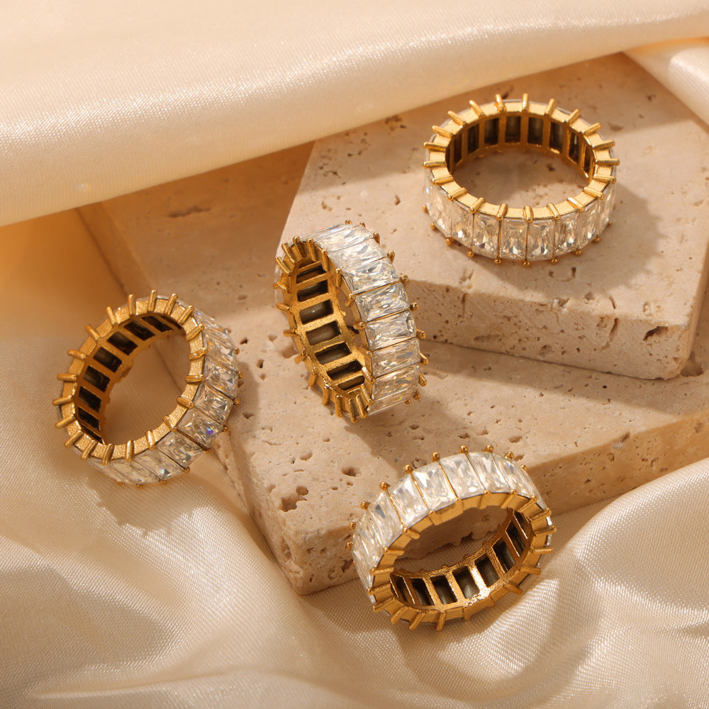 Titanium Steel Inlaid Zircon Ring - felvior