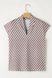 Striped V Neck Cap Sleeve Blouse - felvior