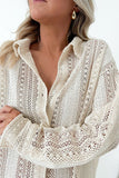 Lace Crochet Collared Neck Oversized Shirt - felvior