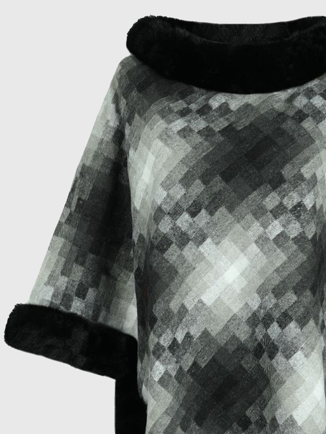 Faux Fur Trim Poncho - felvior