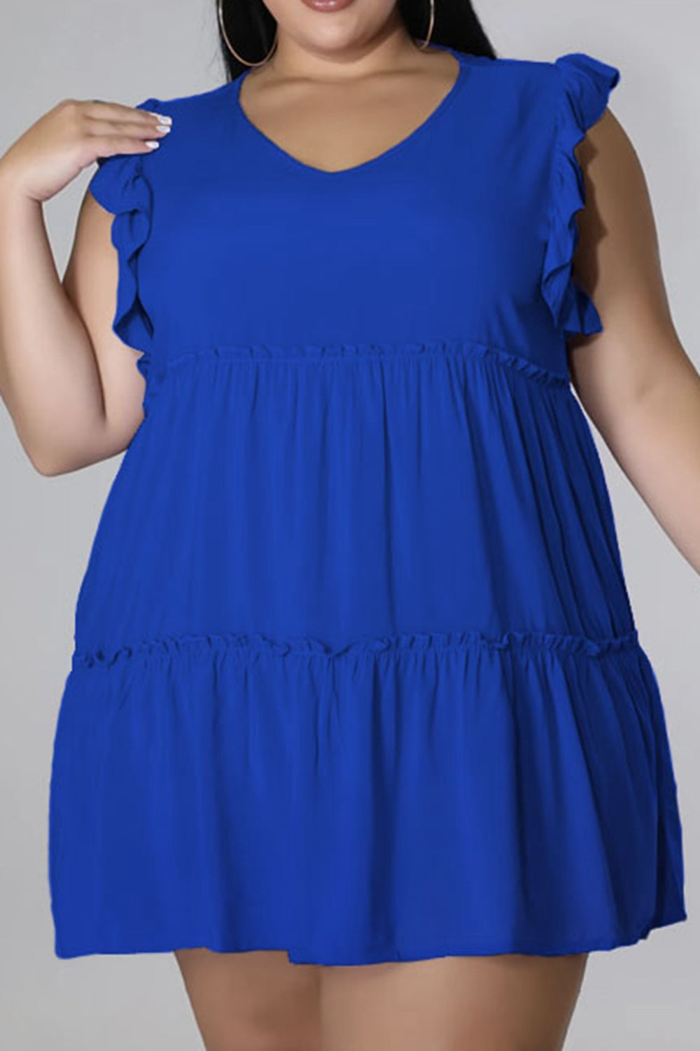 Plus Size V-Neck Frill Trim Mini Dress Hauptbild