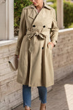 Collared Neck Tie Waist Buttoned Long Sleeve Trench Coat - felvior