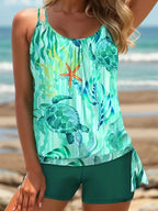 Crisscross Printed Scoop Neck Two-Piece Swim Set