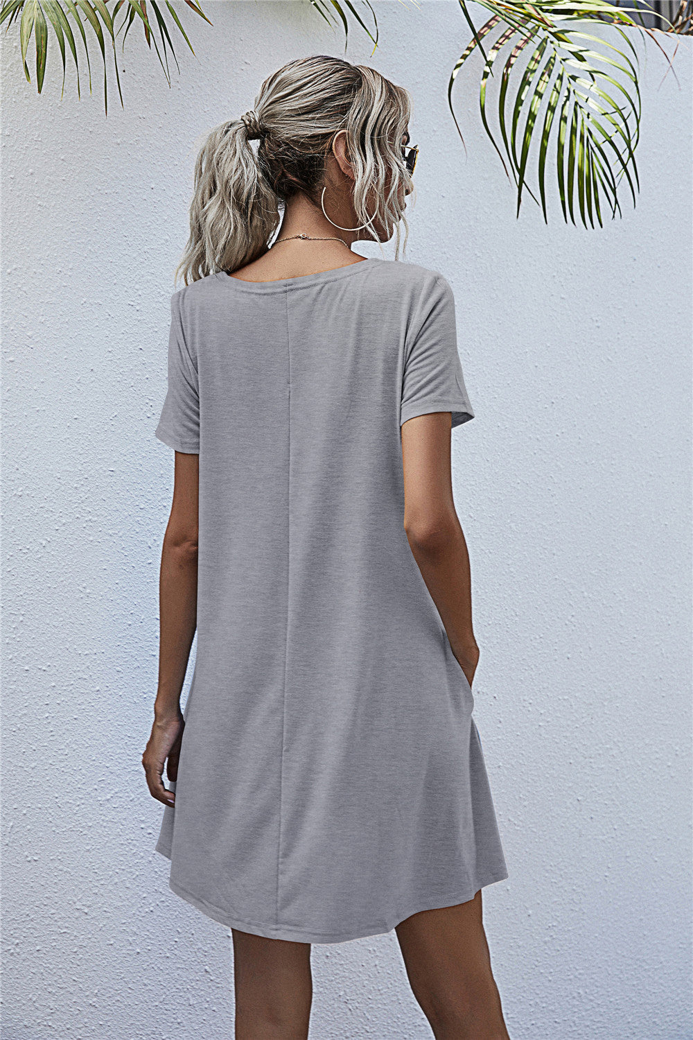 Round Neck Short Sleeve Mini Dress - felvior