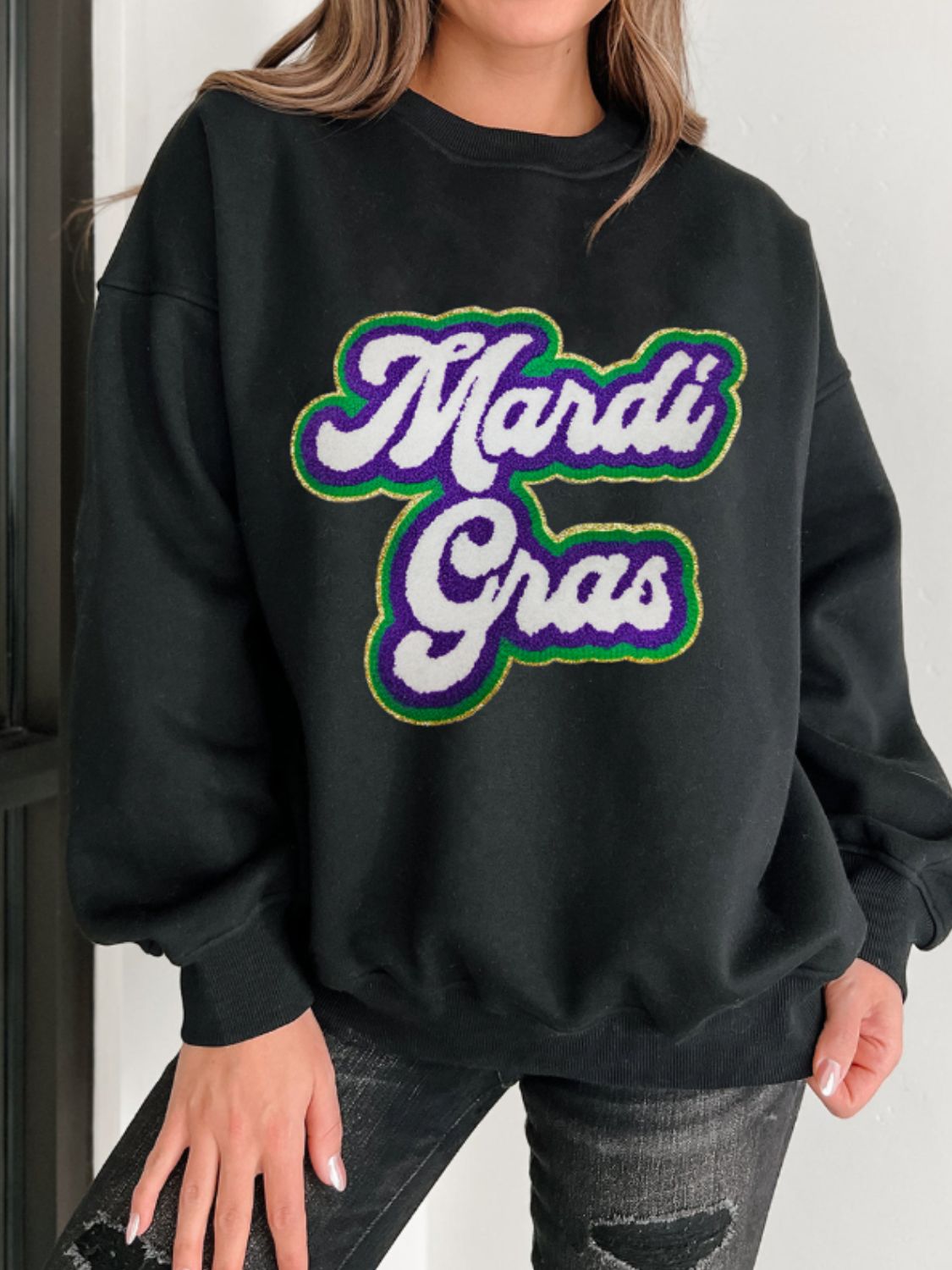 MARDI GRAS Sweatshirt mit Rundhalsausschnitt und überschnittenen Schultern Zweitbild