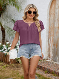 Cutout Round Neck Short Sleeve Blouse - felvior