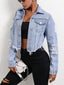 Distressed Raw Hem Button Up Denim Jacket