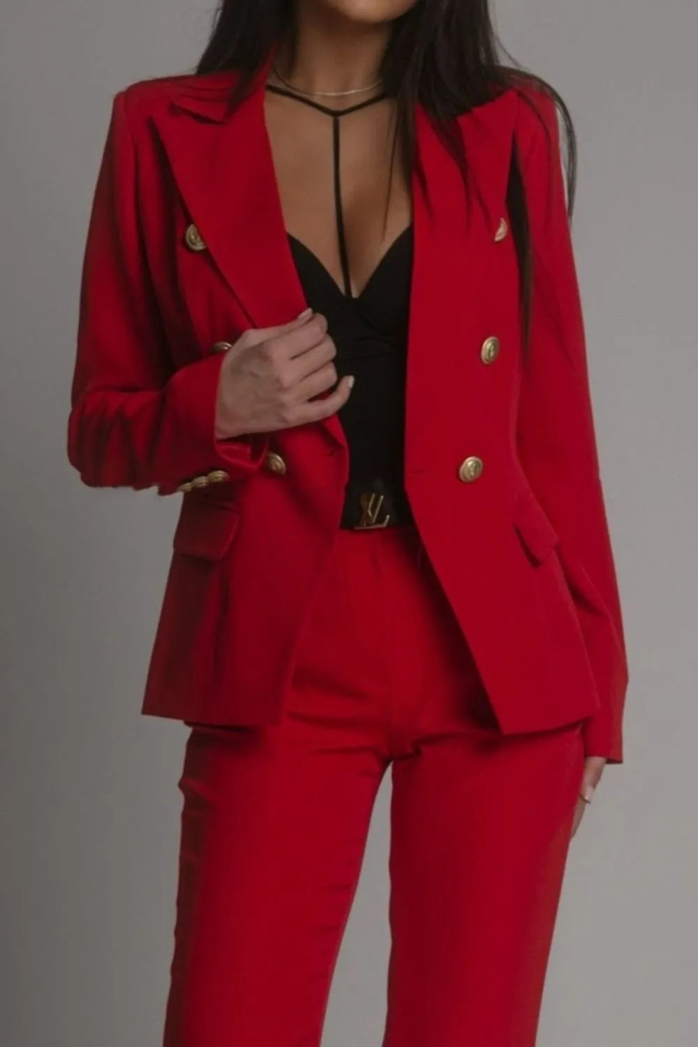 Full Size Lapel Collar Long Sleeve Blazer and Pants Set Plus Size - felvior
