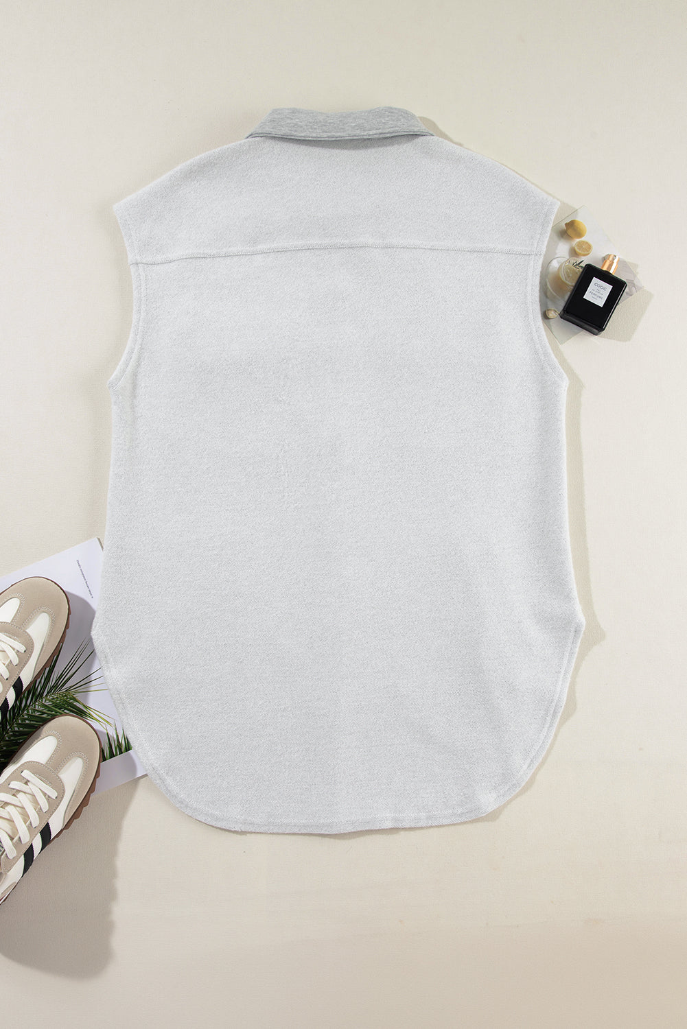 Pocketed Curved Hem Button Up Vest - felvior