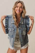 BiBi American Flag Washed Denim Jacket