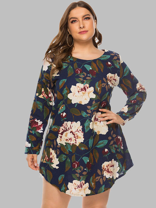 Full Size Floral Long Sleeve Mini Dress - felvior