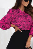 Leopard Round Neck Balloon Sleeve Blouse - felvior