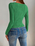 Textured Round Neck Long Sleeve Top