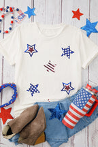 Sequin Star Round Neck Short Sleeve T-Shirt