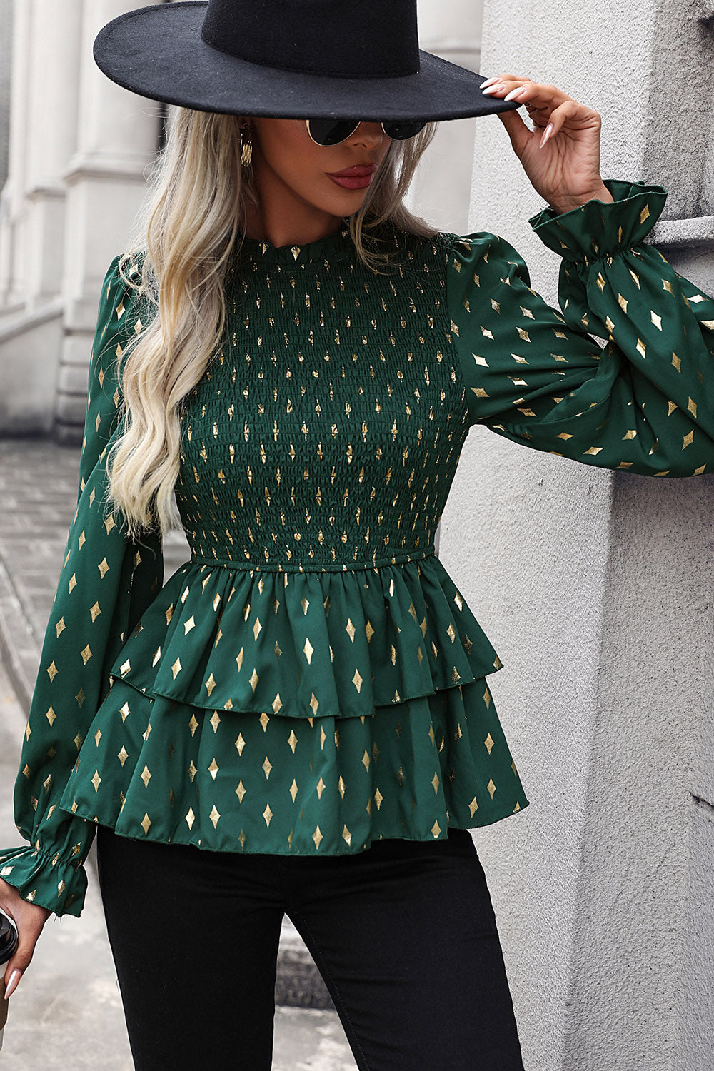 Perfee Smocked Flounce Sleeve Layered Blouse - felvior